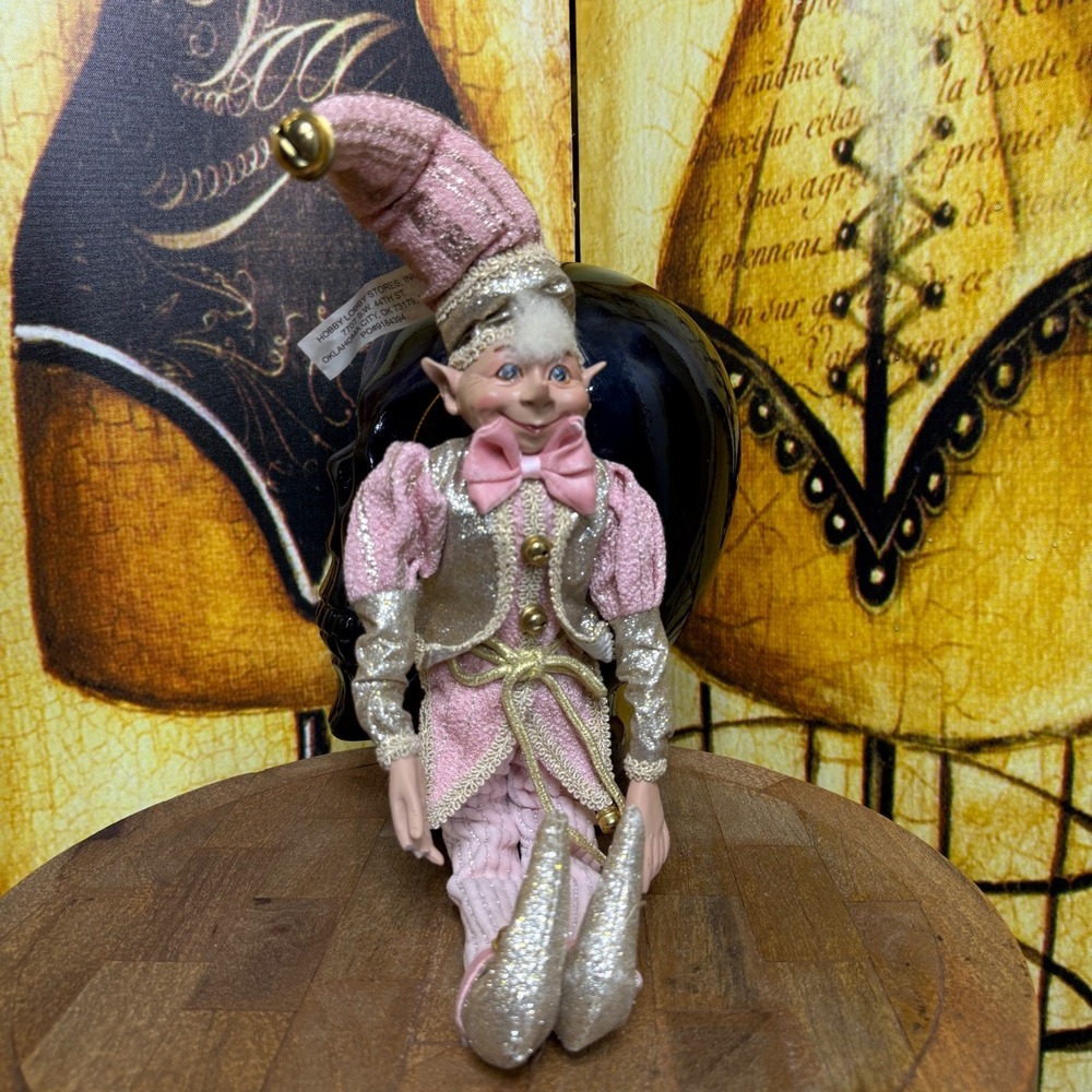 Robert Stanley Posable Elf Pink Burgundy & Silver Bells 14" Tall Jester Outfit